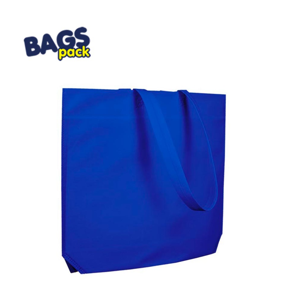 Bolsa azul electrico TNT con fuelle hexagonal en base y asa lazo larga